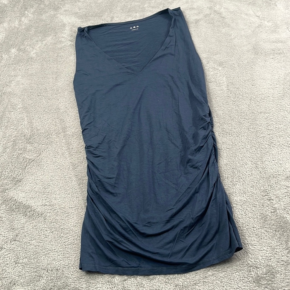 Three Dots M Blue Sleeveless‎ Ruched Shirt USA Made Viscose Blend Stretchy